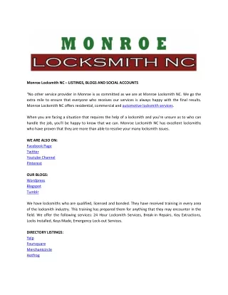 Monroe Locksmith NC – LISTINGS, BLOGS AND SOCIAL ACCOUNTS