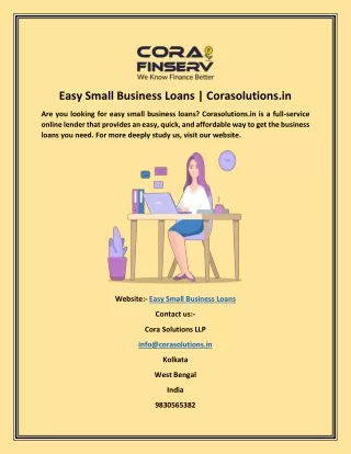 Easy Small Business Loans | Corasolutions.in