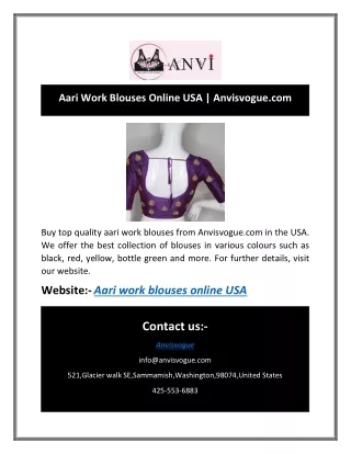 Aari Work Blouses Online USA | Anvisvogue.com