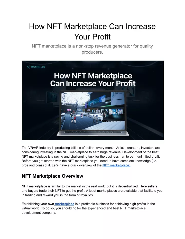 how nft marketplace can increase your profit