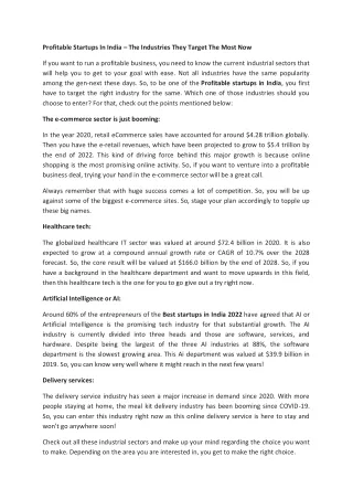 profitable startups in india the industries they