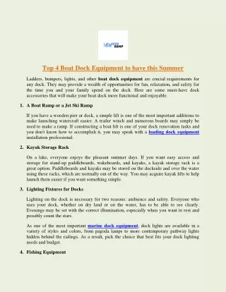 Top 4 Boat Dock Equipment To Have This Summer