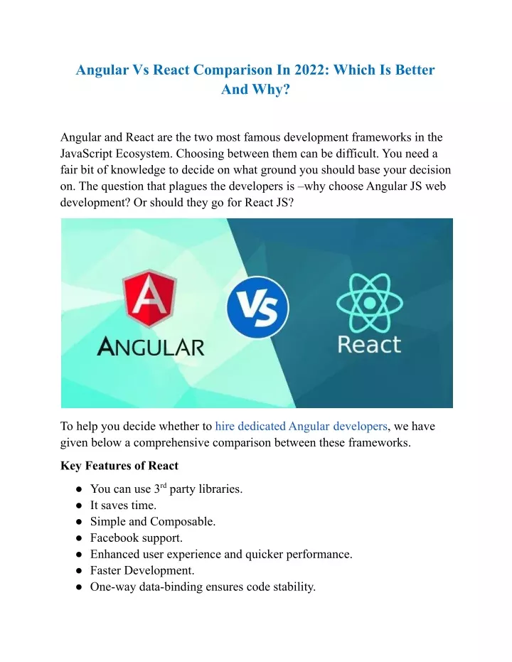 angular vs react comparison in 2022 which