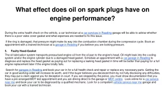 what effect does oil on spark plugs have on engine performance
