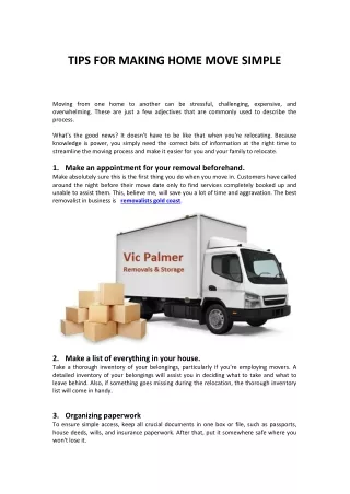 TIPS FOR MAKING HOME MOVE SIMPLE