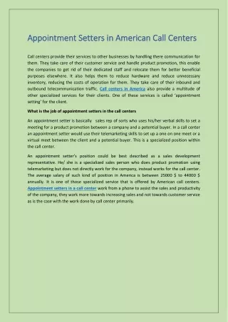 Appointment Setters in American Call Centers