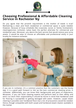 Choosing Professional & Affordable Cleaning Service in Rochester NY