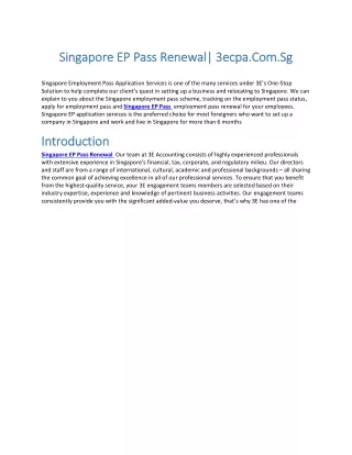 Singapore EP Pass Renewal 3ecpa.Com.Sg