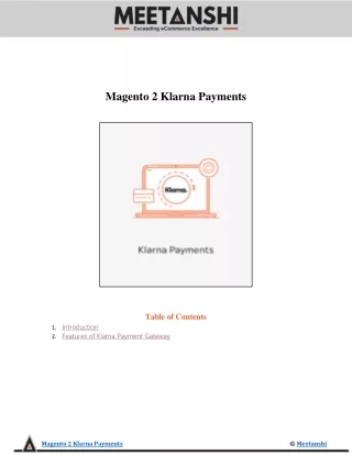 magento 2 klarna payments table of contents