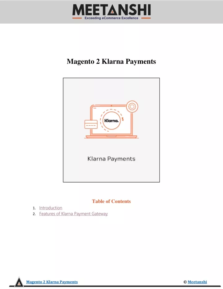 magento 2 klarna payments table of contents