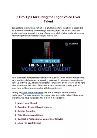 Read the Important Guidelines to Hire the Right Voice Over Talent