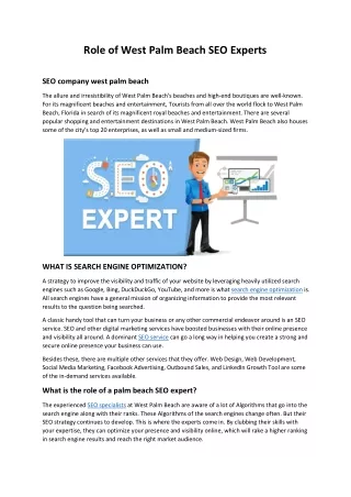 Role of West Palm Beach SEO experts