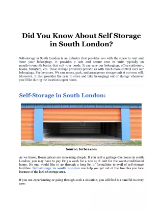 Did You Know About Self Storage in South London_