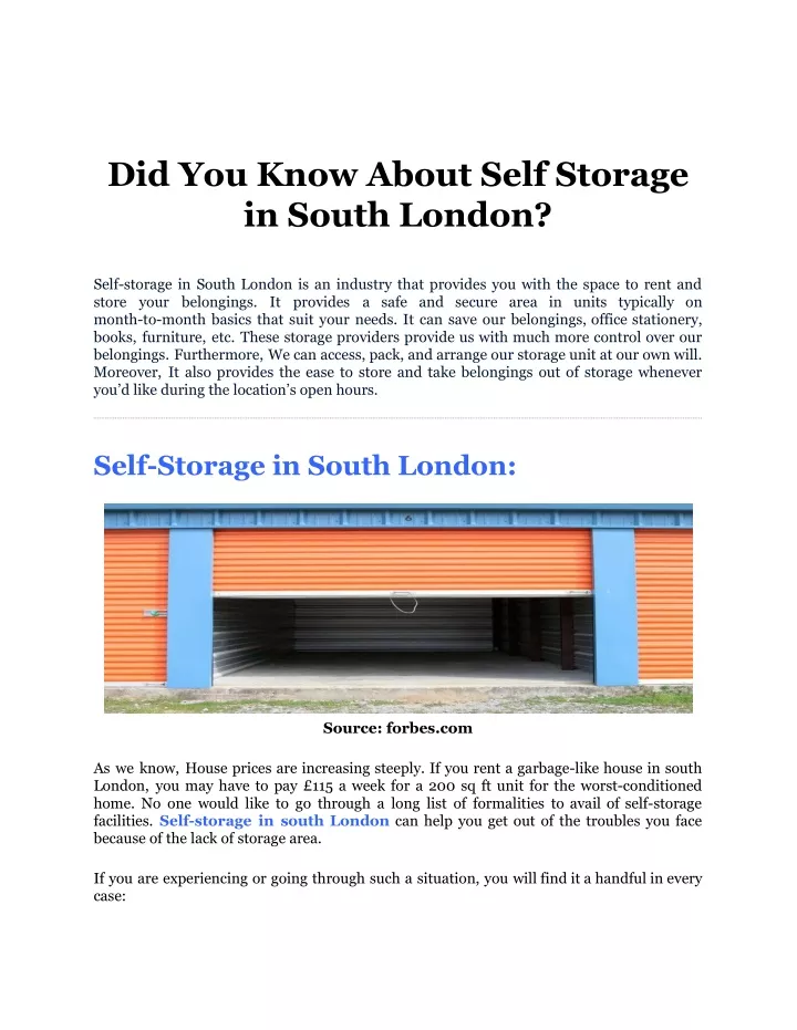 did you know about self storage in south london