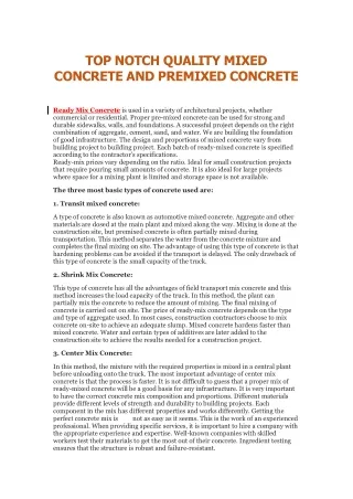 top notch quality mixed concrete and premixed