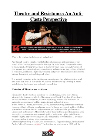 Theatre and Resistance: An Anti-Caste Perspective - Drama School Mumbai