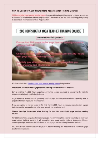 How To Look For A 200-Hours Hatha Yoga Teacher Training Course?