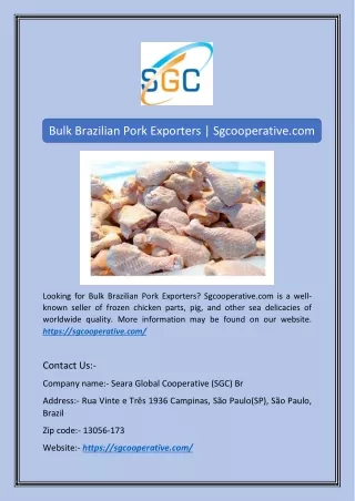 Bulk Brazilian Pork Exporters | Sgcooperative.com