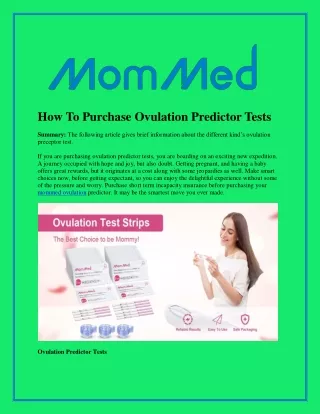 Purchase Ovulation Predictor Tests at Mommed.com