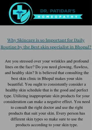 Best Skin Doctor In Bhopal  | Book appointment with Skin Specialist In Bhopal