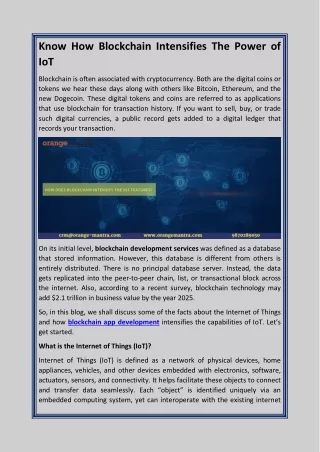know how blockchain intensifies the power of iot