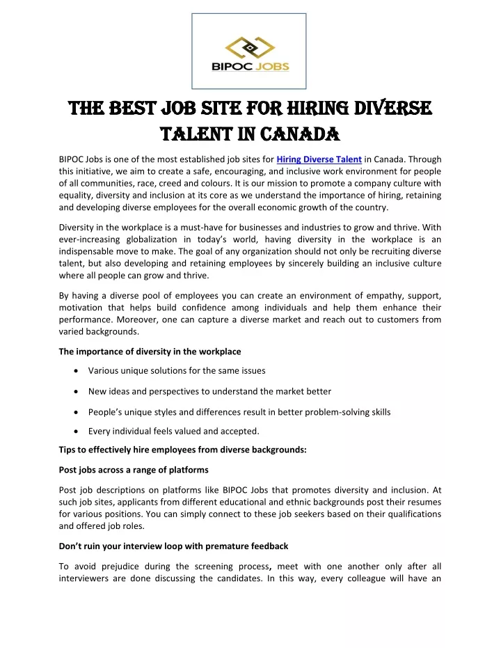 the best job site for hiring diverse the best