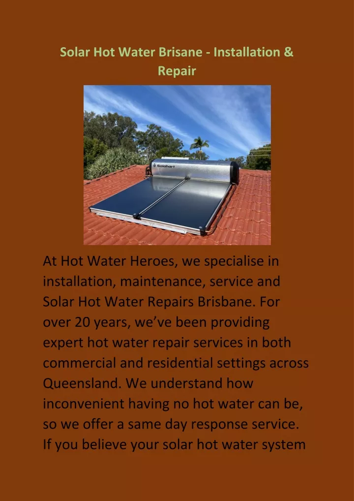 solar hot water brisane installation repair