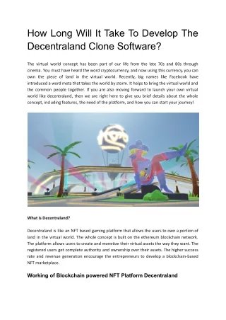 how long will it take to develop the decentraland