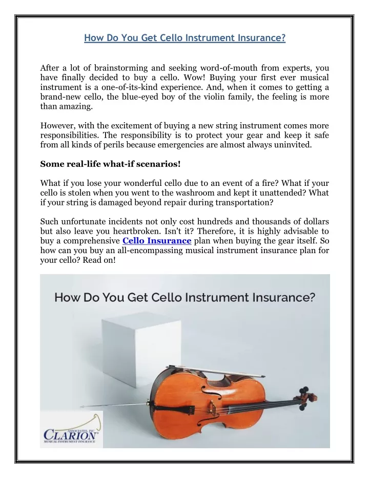 how do you get cello instrument insurance