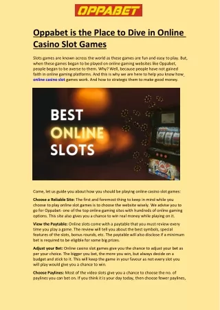 Oppabet is the Place to Dive in Online Casino Slot Games