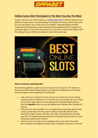 Online Casino Slot: Participate In The Slots You Like The Most