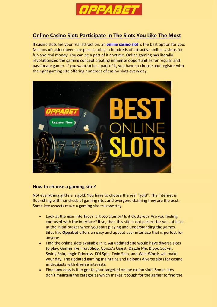 online casino slot participate in the slots