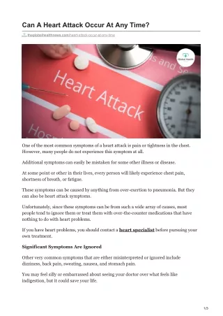 Can A Heart Attack Occur At Any Time?