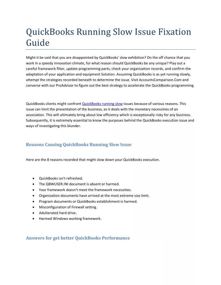 quickbooks running slow issue fixation guide