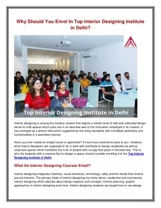 Top Interior Designing Institute in Delhi