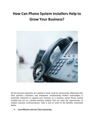 How Can Phone System Installers Help to Grow Your Business?
