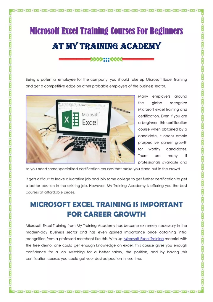 microsoft excel training courses for beginners