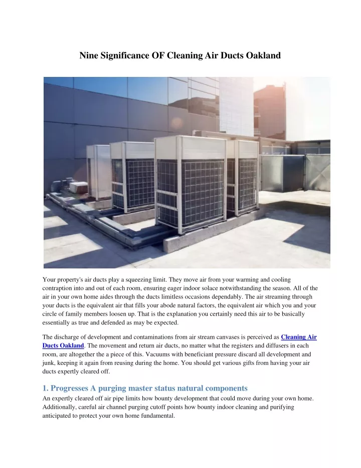 nine significance of cleaning air ducts oakland