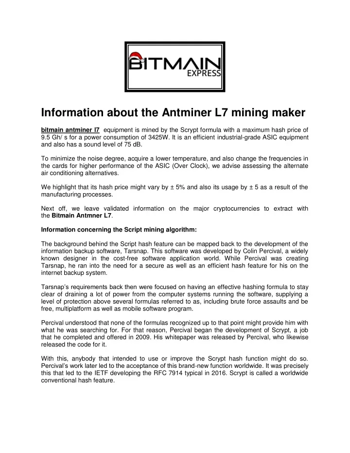 information about the antminer l7 mining maker