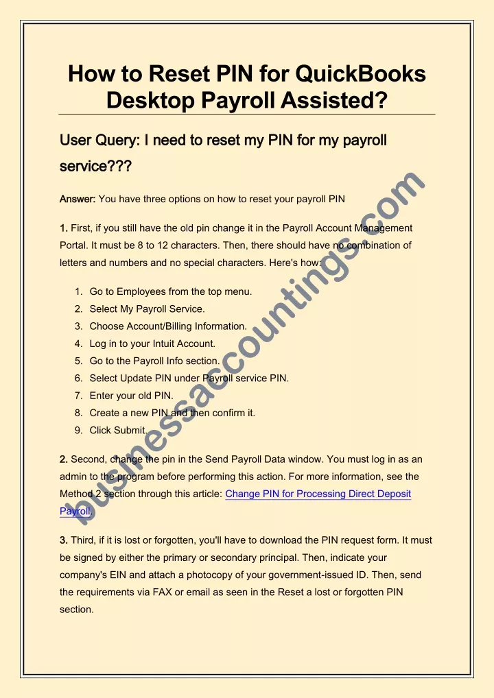 how to reset pin for quickbooks desktop payroll