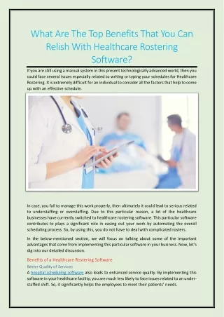 What Are The Top Benefits That You Can Relish With Healthcare Rostering Software