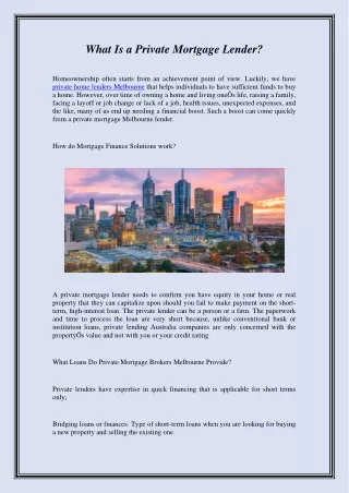 what is a private mortgage lender