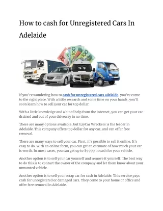 How to cash for unregistered cars In adelaide