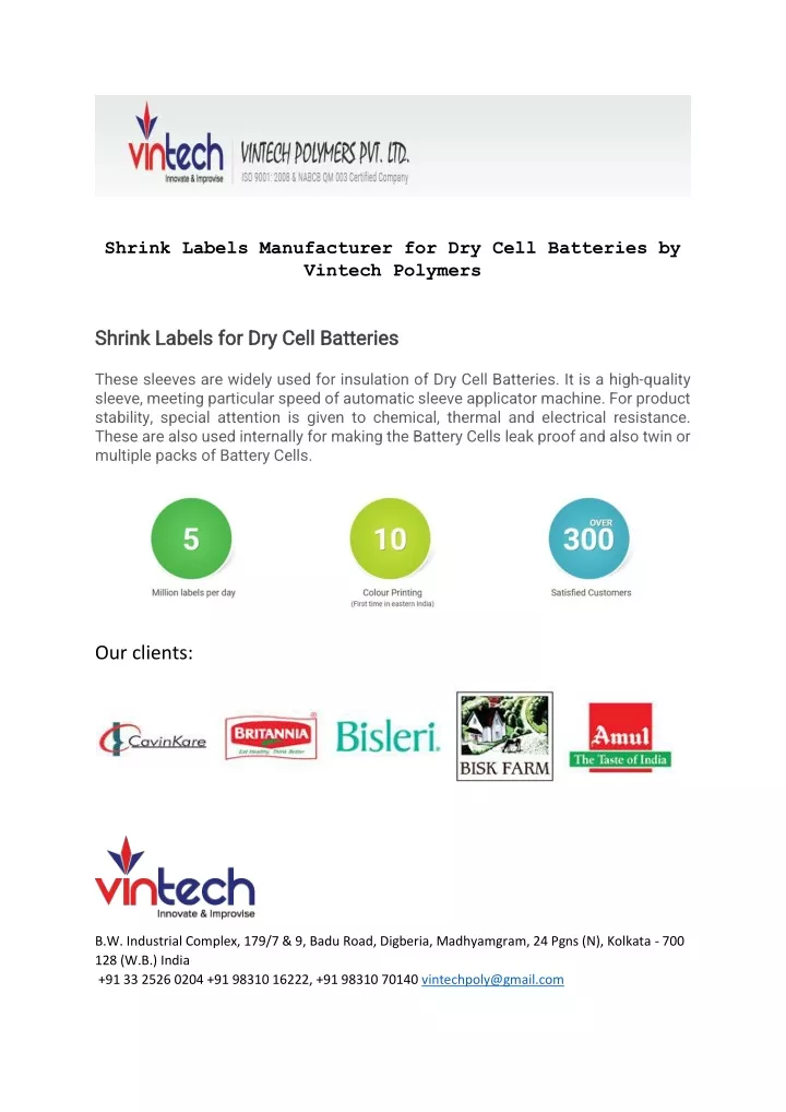 shrink labels manufacturer for dry cell batteries