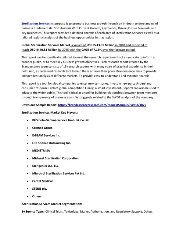Sterilization Services Market Size, Share, Trends | Industry Growth and Forecast
