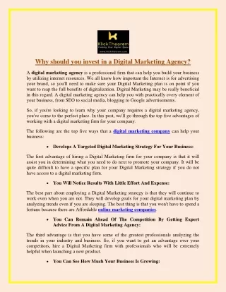 Why should you invest in a Digital Marketing Agency