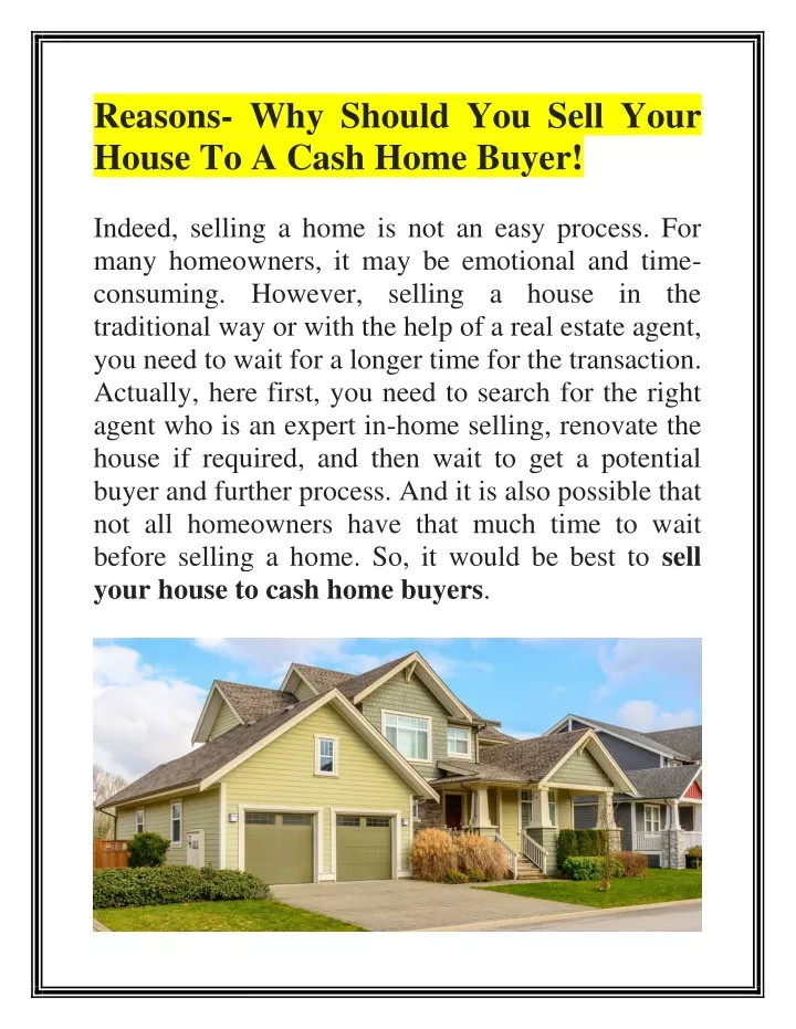 reasons why should you sell your house to a cash