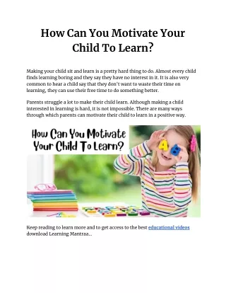 How Can You Motivate Your Child To Learn_