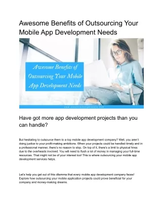 Awesome Benefits of Outsourcing Your Mobile App Development Needs