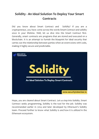 Why Choose Solidity to Write a Smart Contract?